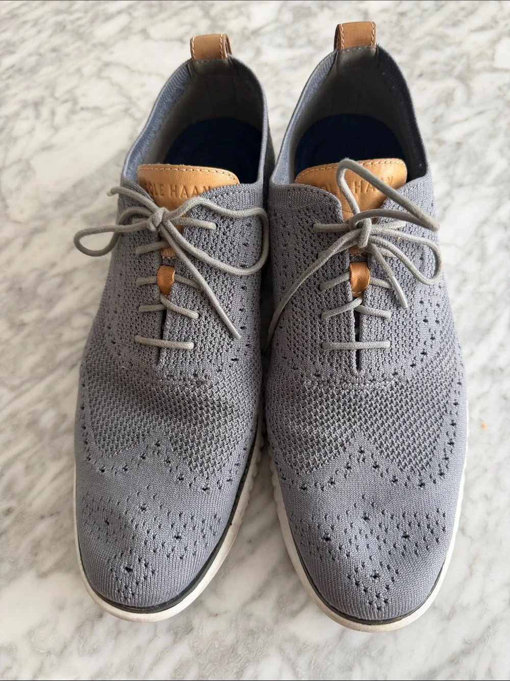 Cole Haan Grey Knit Lace-Up Oxfords with Tan Accents
